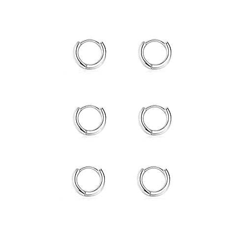 JASLILA Creolen Silber 925 Klein Ohrringe Set für Damen Mädchen, 3 Paar Helix Piercings Silber Ohrringe für Damen Herren Ohrringe Nase Lippenringe 6mm