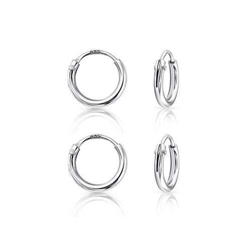 DTPsilver® 2 Paare WINZIGE Creolen Ohrringe 925 Sterling Silber - Knorpel/Wendel/Tragus - Dicke 1.2 mm - Durchmesser 8 mm