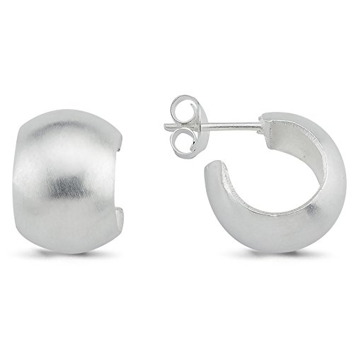 Vinani Damen Ohrringe 925 Silber - Halb Creolen Ohrstecker für Frauen - klein rund bauchig mattiert aus 925 Sterling Silber 2CRM