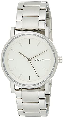 DKNY Damenuhren Soho, Dreizeiger Uhrwerk, 34mm Silber / Stahl Edelstahlgehäuse mit Edelstahlarmband, NY2342