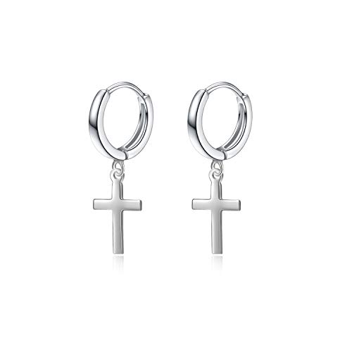 13mm Damen Herren Sterling Silber Creolen Silber Kreuz Ohrringe für Frauen Mädchen Männer Junge Frauen Teenager Mädchen Kind