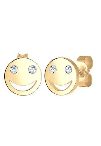 Elli Ohrringe Damen Ohrstecker Smile Face Emoji mit Kristall in 925 Sterling Silber