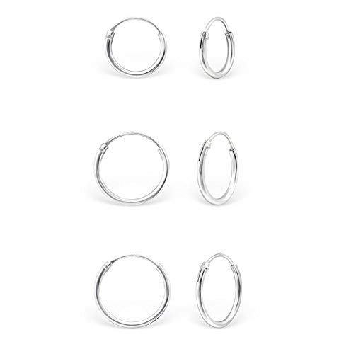 DTPsilver® 3 Paare WINZIGE Creolen Ohrringe 925 Sterling Silber - Knorpel/Wendel/Tragus - Dicke 1.5 mm - Durchmesser 8, 10, 12 mm