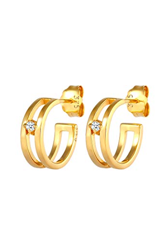 DIAMORE Ohrringe Creolen Stecker Diamant (0.03 ct) 375 Gelbgold