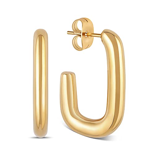 Creolen Eckig Gold aus Edelstahl für Damen - wasserfeste rechteckige Hoops vergoldet I Frauen Ohrringe mit 18K Vergoldung
