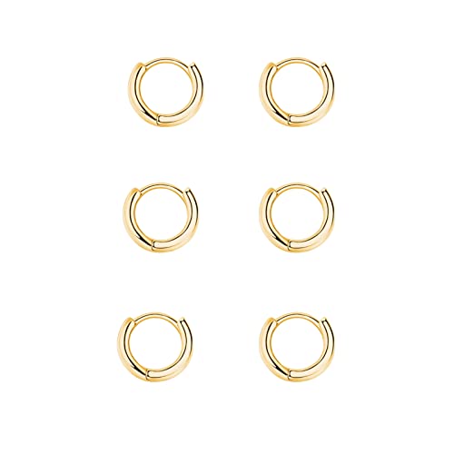 Creolen Silber 925 Ohrringe Gold Klein Ohrringe Set für Damen,3 Paar Ohrringe Herren Huggies Set 8mm
