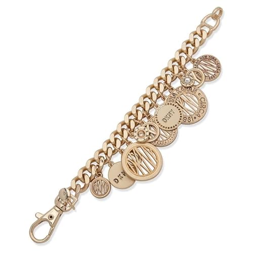 DKNY Gold-Tone Charm Flexible Bracelet for Women with Multiple Pendants in Gold