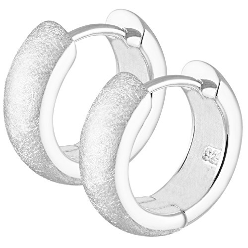 Vinani Damen Ohrringe 925 Silber - Klapp-Creolen rund gebürstet - aus 925 Sterling Silber für Frauen - CYG