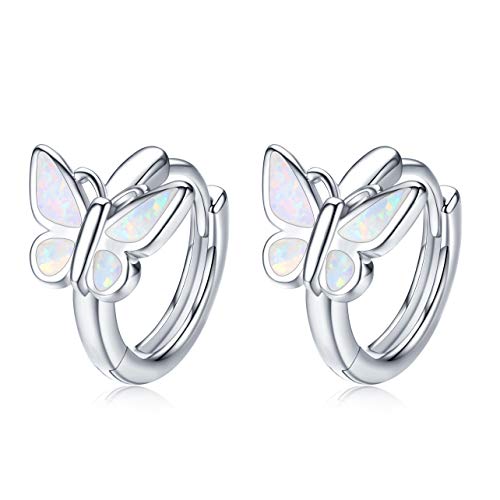 Schmetterling Ohrringe 925 Sterling Silber Opal Creolen Mädchen Schmetterling Schmuck Geschenke für Damen Kinder Mama