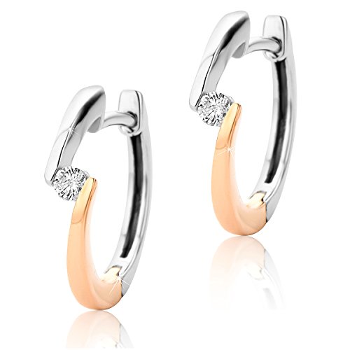 Orovi Damen Diamant Creolen Ohrringe 9 Karat (375) Zweifarb/Weißgold und Rosegold Ohr-Schmuck Brillianten 0.08ct