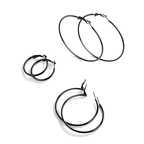 FOCALOOK 3 Paare Hoop Ohrringe Set Schwarz Creolen Große Runde Kreis Ohrringe 30/50/70mm Elegant Ohrschmuck für Frauen Mädchen Bürodamen