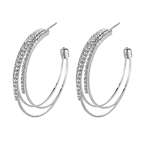 Ohrringe Mit Gravur Statement Hoop Sparkly Runde geometrische Kristall-Creolen aus Metall, Strass-Glitter-Ohrringe Ohrringe Bunte Perlen