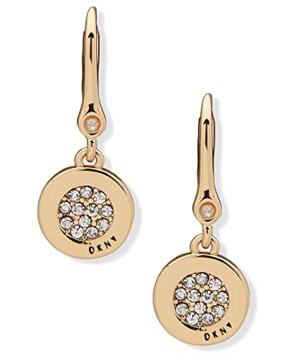 DKNY Gold-Tone Pave Disc Drop Pendant Earrings for Women with Crystal Stones
