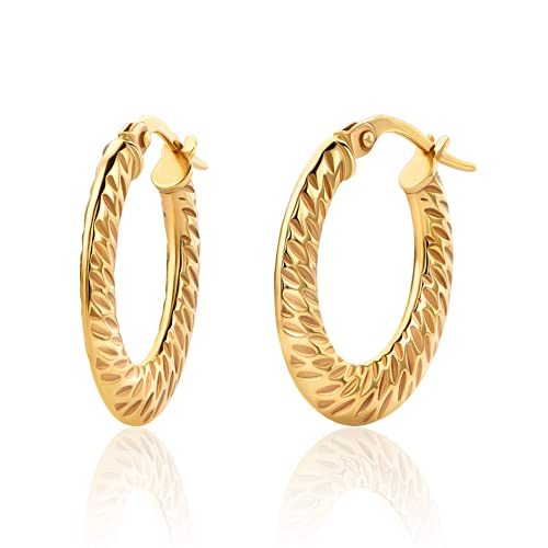 Orovi Ohrschmuck für Damen 20 mm runde klassische kreis Creolen mit Muster Gelbgold Goldreifen Ohrringe mit Gravur aus 9 Karat (375) Gold