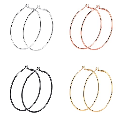 4 Paar Creolen Endless Ohrringe für Damen,Silber, Gold,Rosegold und schwarz.(4color-60mm)