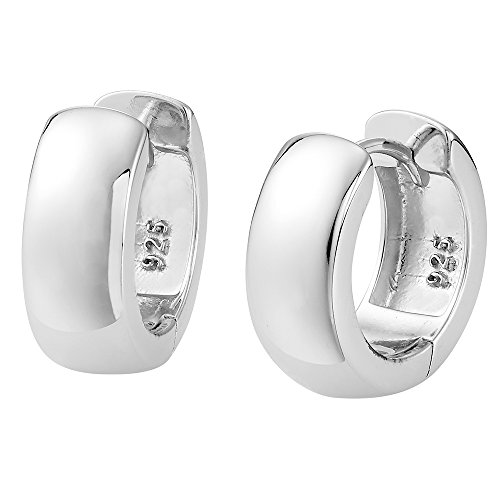 Vinani Damen Ohrringe 925 Silber - Klapp-Creolen - klein abgerundet glänzend rhodiniert - Ohrring Set für Frauen aus 925 Sterling Silber - 2CKA
