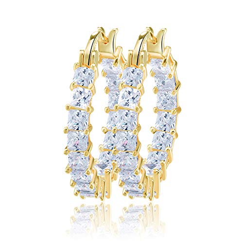 14K Vergoldete Creolen mit Funkelnden Zirkonia Steinen 3 Fach überzogen - Ohrringe für Damen und Frauen Kreolen mit Stein (Gold)
