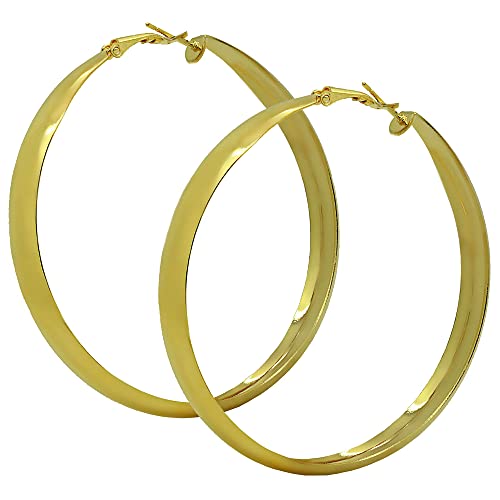 Tumundo® 2 Creolen Hoops Ohrring Ohrstecker Ohr Damen Golden Silbern Glänzend, Variante:gold - 65mm