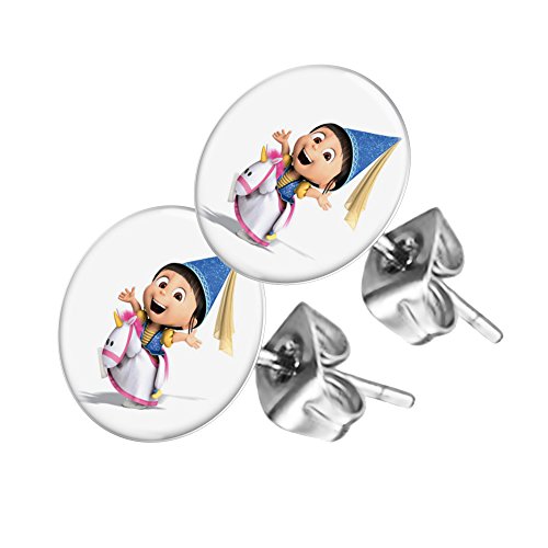 Piersando Ohrstecker Ohrringe Runde Kleine Stecker für Damen oder Kinder Silber mit Minions Agnes Einhorn Motiv