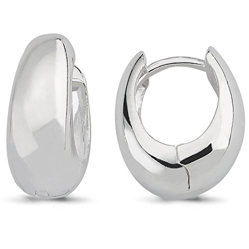 Vinani Damen Ohrringe 925 Silber - Klapp-Creolen Ohrring Set für Frauen oval bauchig glänzend aus 925 Sterling Silber 2CKE
