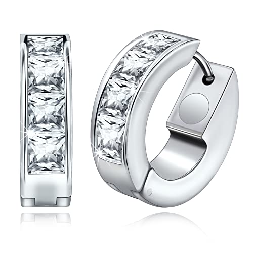 JEROOT Titan Magnettherapie ohrringe für Damen, Creolen Stilvolle runde Ring Magnet Ohrringe aus Sterling Silber mit farblosen Zirkonia-Steinen (3500 gauss) Silber